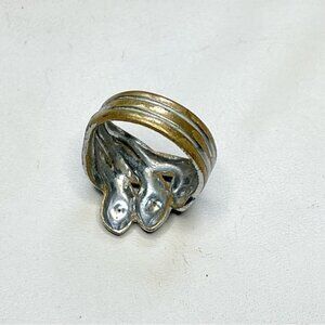 Antique Triple Snake Ring Red Stones Silver Plated SZ 5